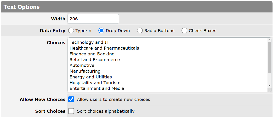 Text options