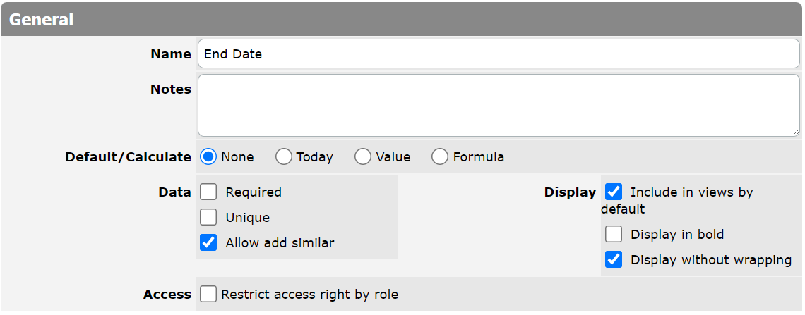 Date column general properties