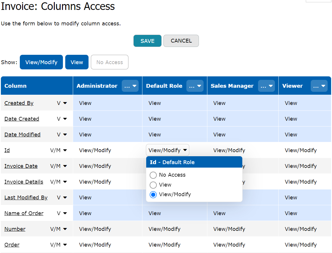 Column access form