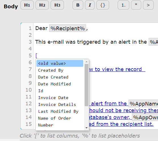 Columns Dropdown