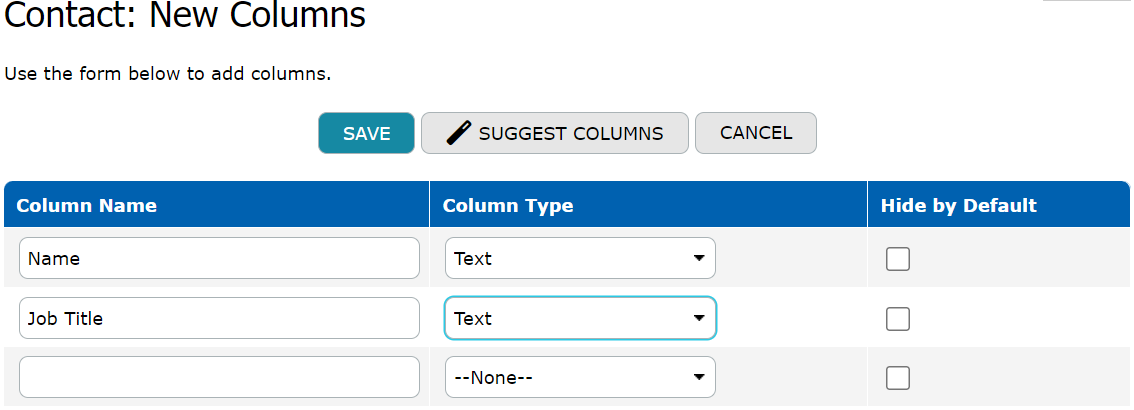 New Columns form