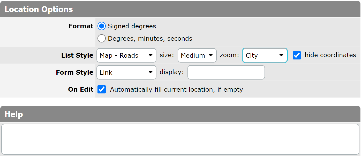 Location Column Options