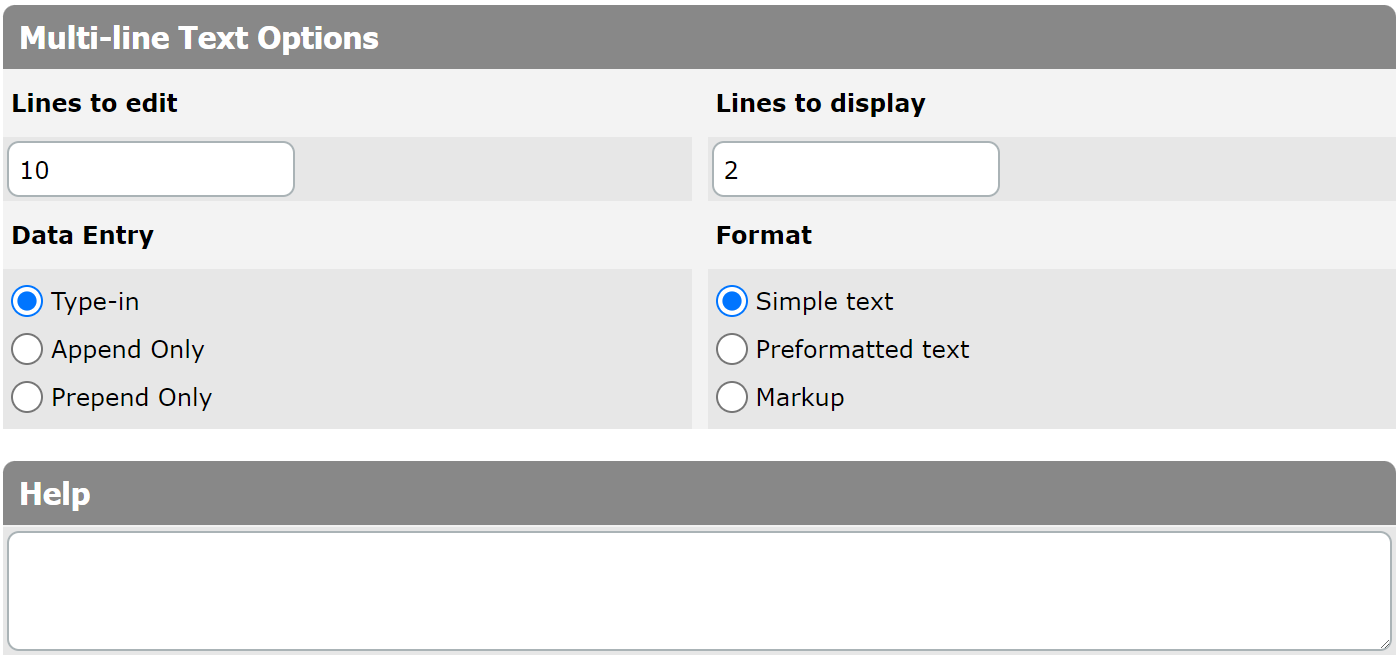 Multi-line Text Options