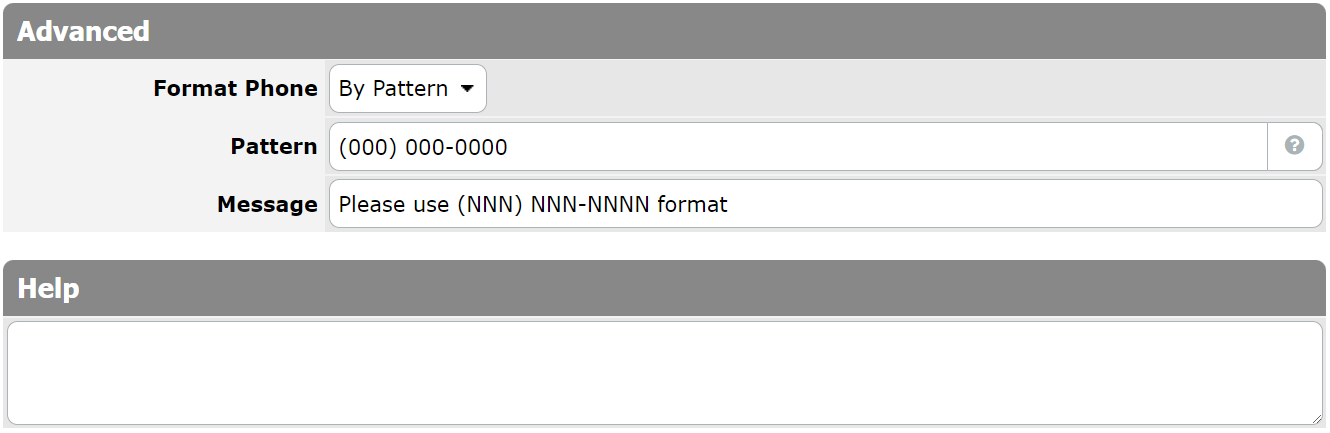 Phone Number Advanced Options