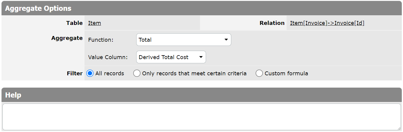 Summary column aggregate options