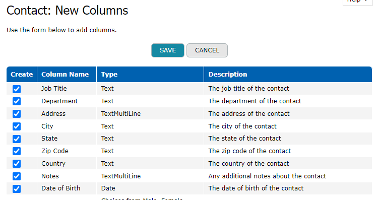 System suggested columns
