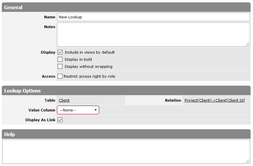 Lookup column form