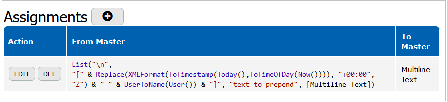 Prepend text assignment