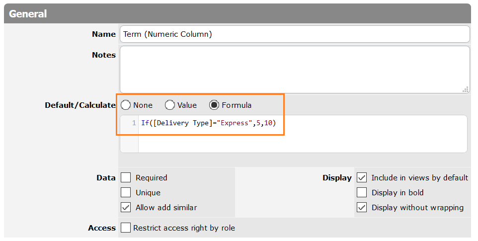 Default Calculate Formula