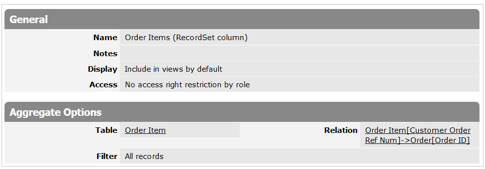 RecordSet column settings