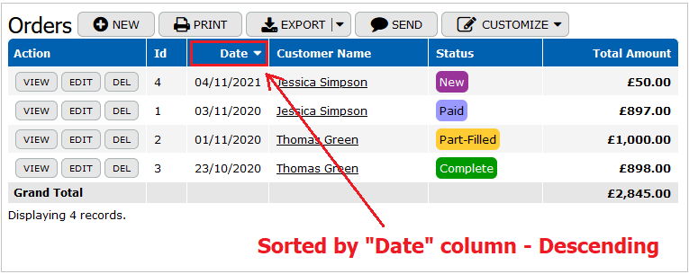 Sorting via Column Header