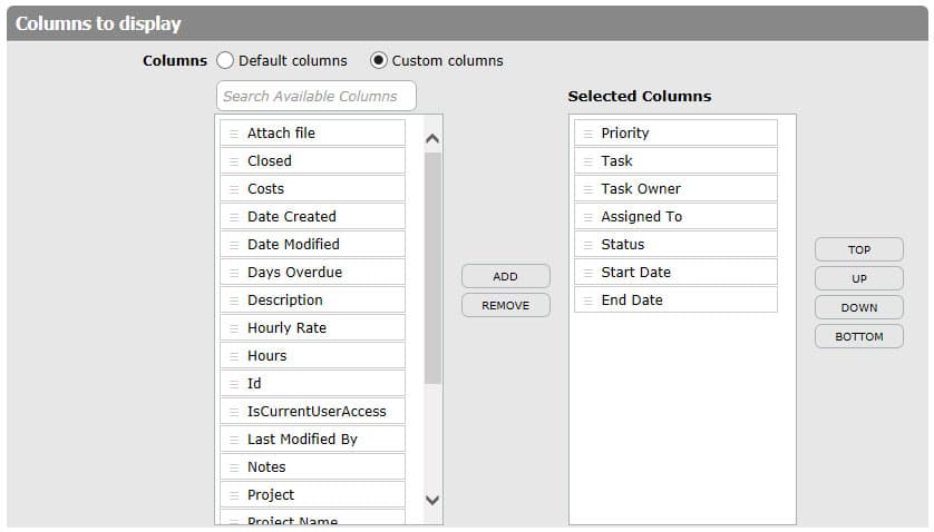 Table View Columns to display