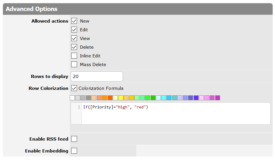 Table View Advanced Options