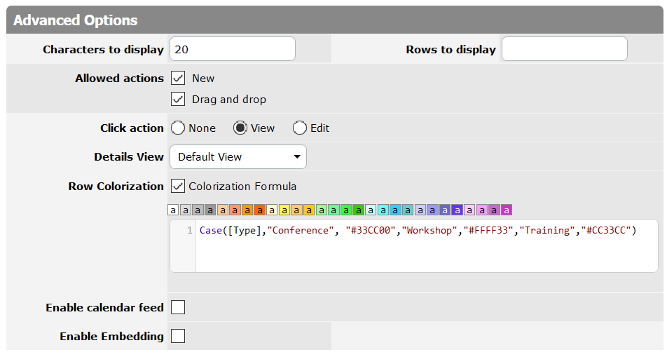 Calendar Advanced Options