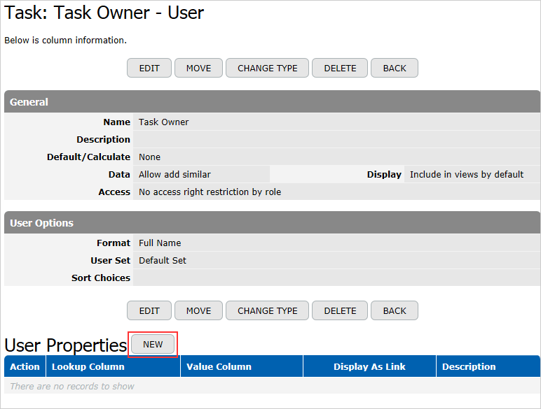 User Properties section