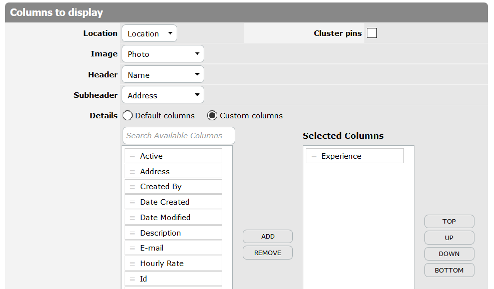 Map View Columns