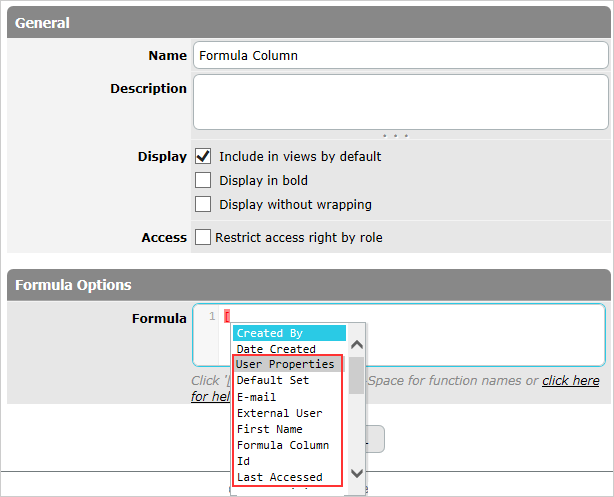 User Properties Columns