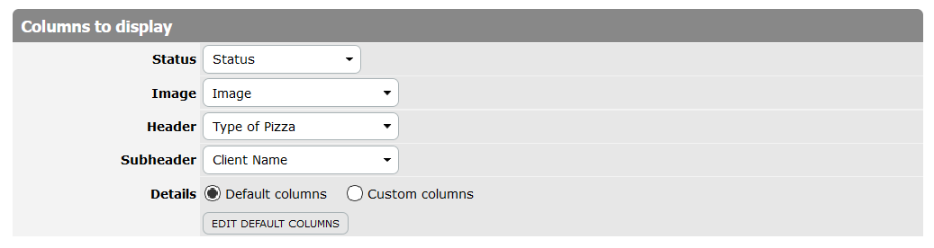 Columns to display