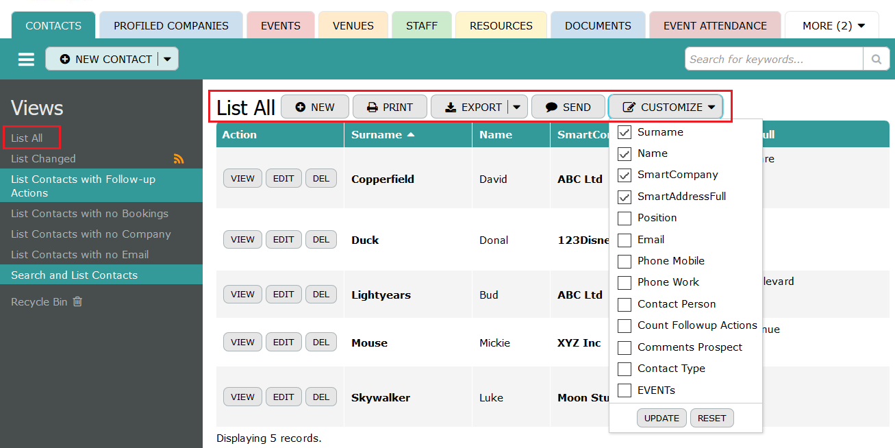 View Buttons
