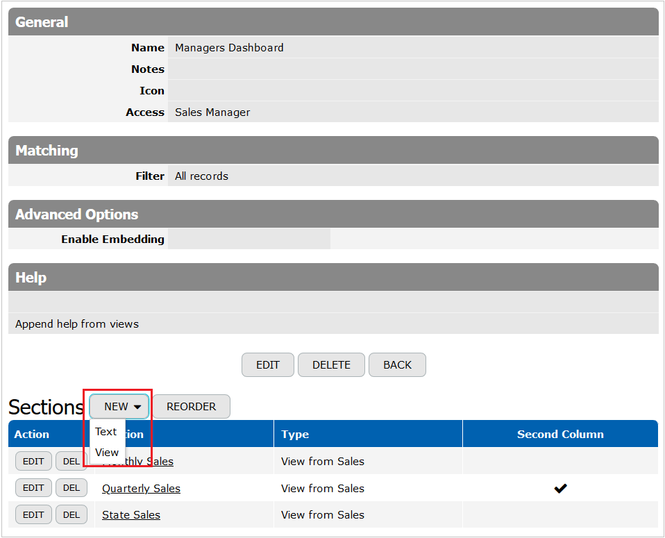 New Dashboard Section