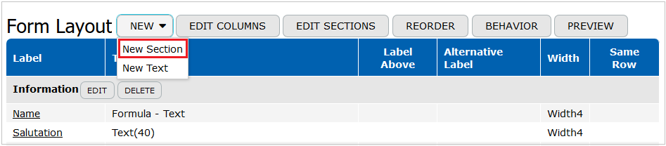 New Section Button