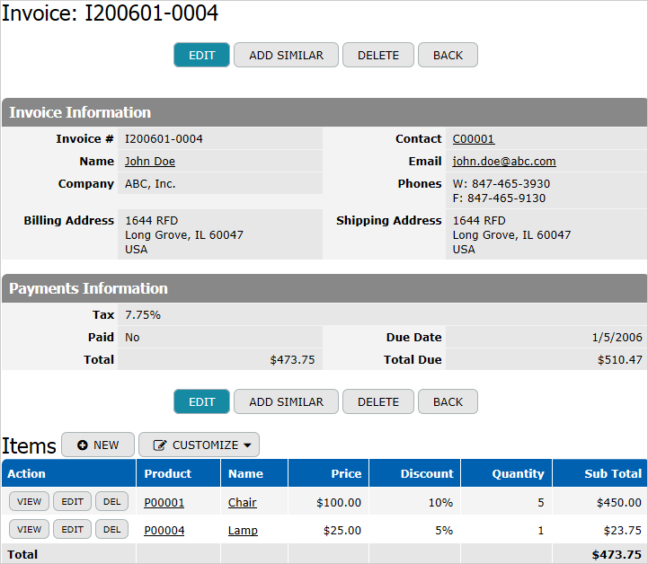 Invoice Record