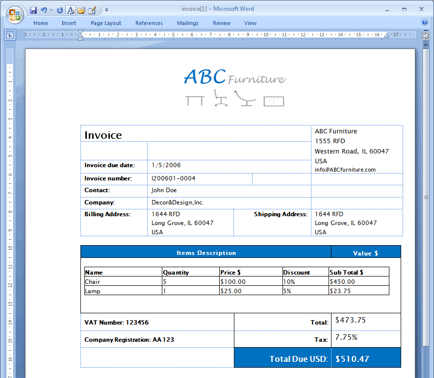 Generated Invoice Example