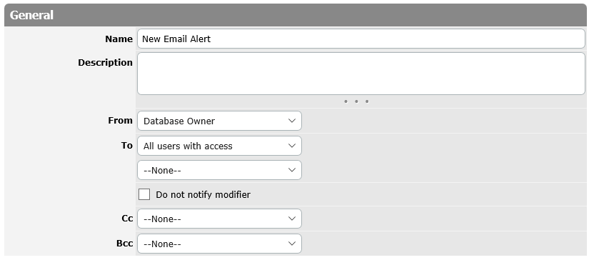 Email Alert General Properties