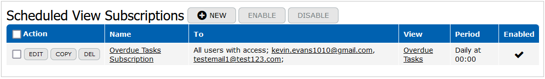 Scheduled View Subscriptions form