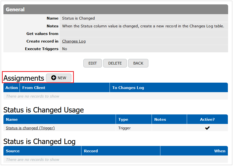 New Assignment Record Create