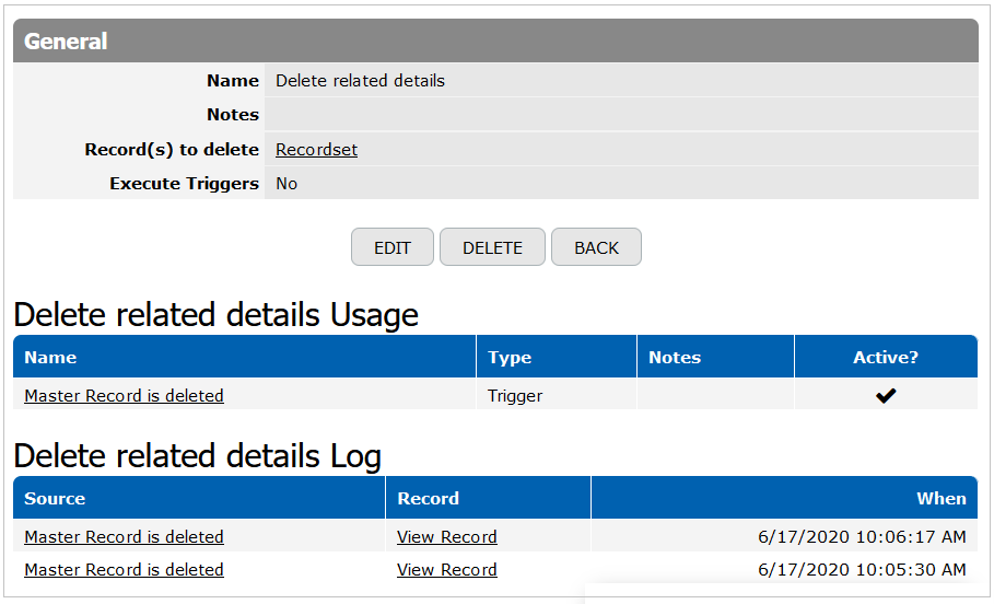 Delete Record Action Log
