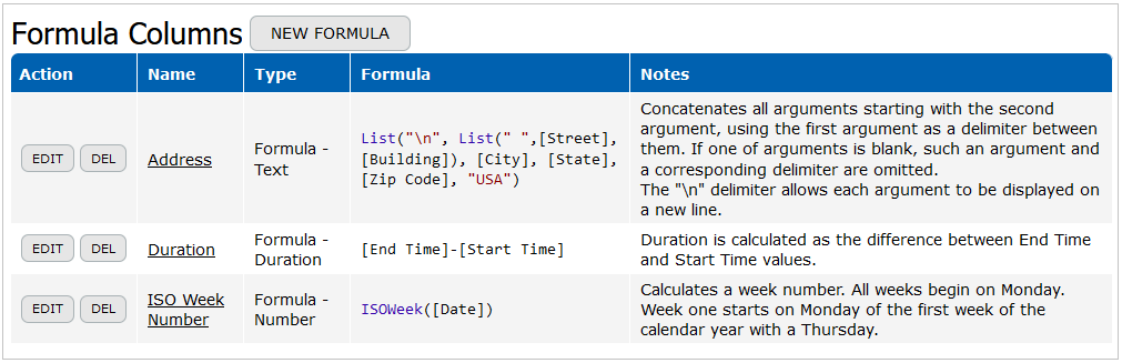 Formula Columns Setup