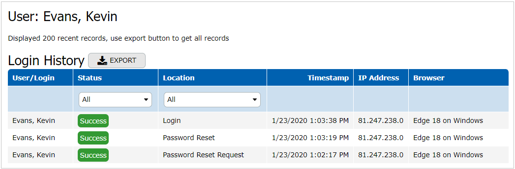 User Login History