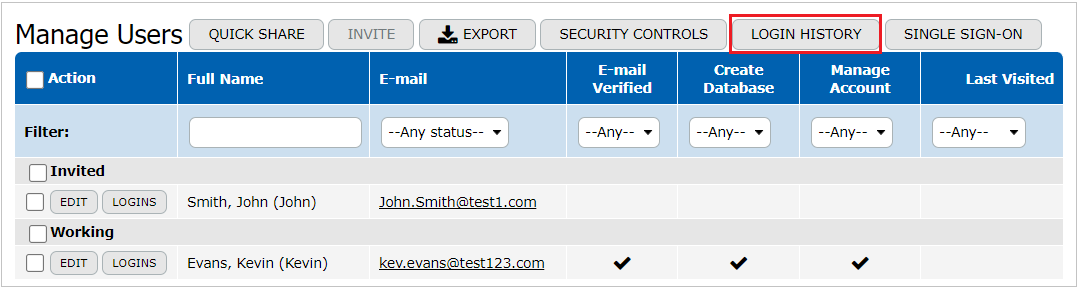 Login History Button