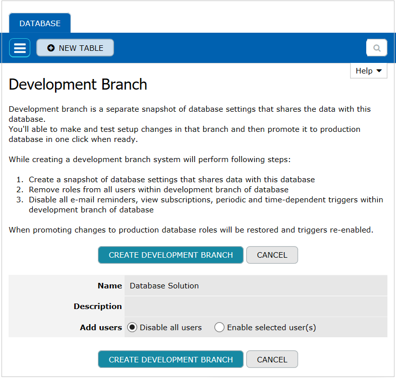 Development Branch Create