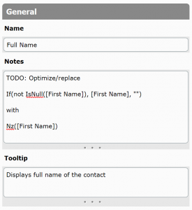 Comments in notes and tooltip field