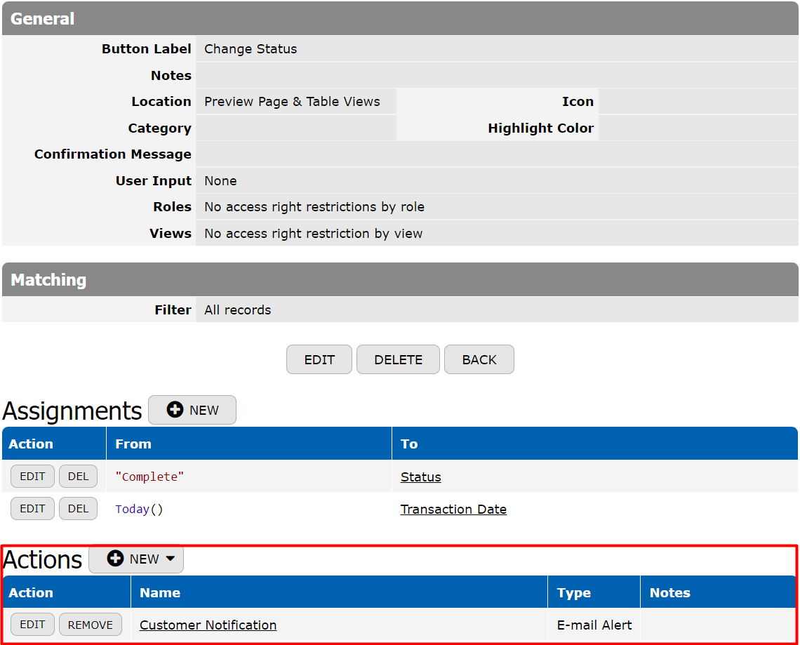 Actions Section