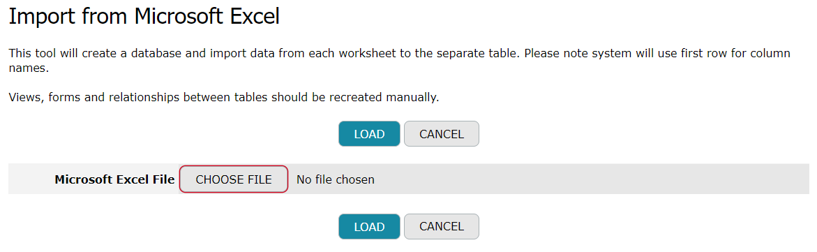 Create a database from Excel spreadsheet