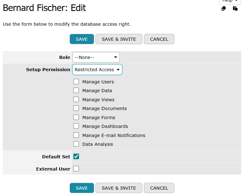 User Setup Permissions