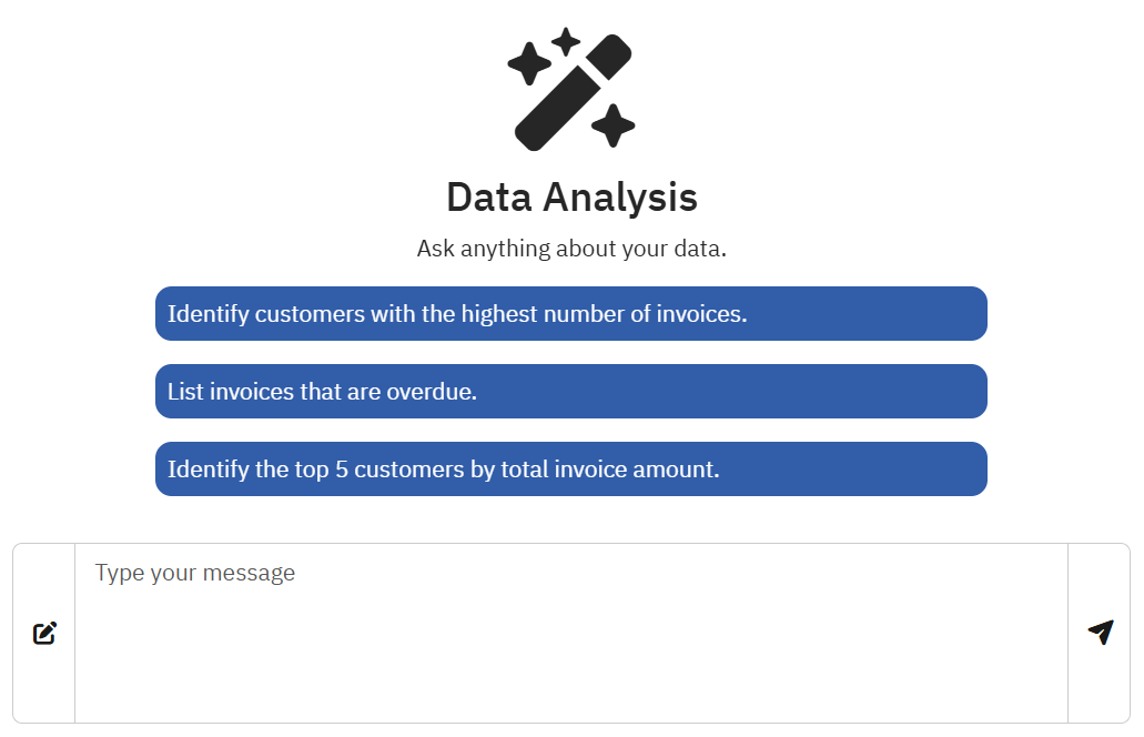 Data Analysis Home screen